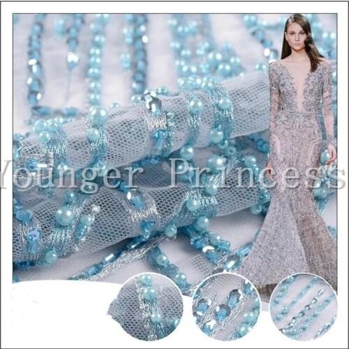 Super quality unique beaded embroidered tulle lace fabric YG-748 Nigerian french tulle lace fabric for fashion show dress