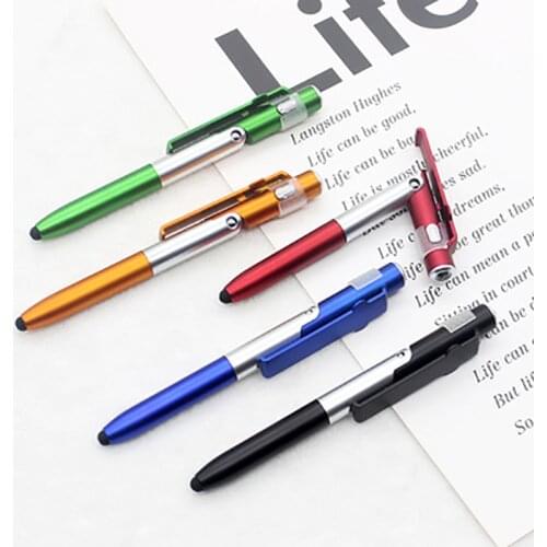 Universal Stylus 4-in-1 Folding Capacitive Stylus Phone Holder LED Light Ballpoint Pen Black Refill 1.0mm for Tablets Phones