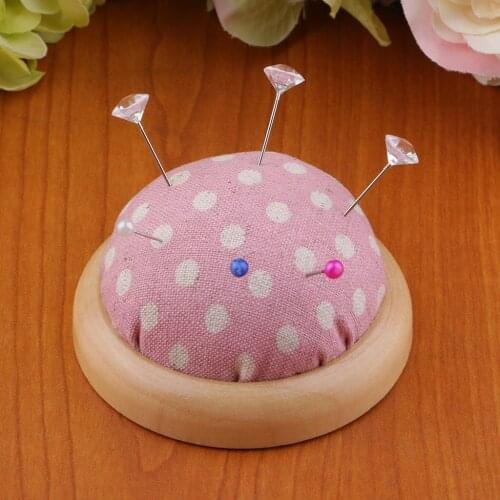 Vintage Wood Bottom Pin Cushion Holder Pinchushion Sewing Crafts Tool