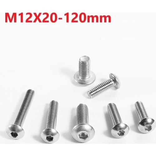 12mm 304 Stainless Steel Hexagon Socket Pan Head Screws M12 x 20 40 60 70 80 90 95 100 110 120mm Cup Head Hexagon Socket Bolts