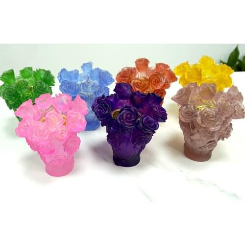 Oriental High-end Crystal Artwork Desktop Pendant ArabianHomeDecoration Rose Flower Design Vase Stained GlassFlower Pot Luxury H