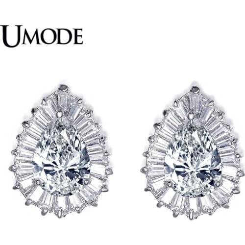 UMODE White Gold Color Top Quality Pear Cut AAA CZ Stone Cheap Fashion Stud Earrings Jewelry For Women Bijoux AUE0029