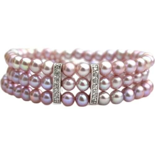 MADALENA SARARA 5-6mm Genuine Freshwater Pearl Bracelet Beaded Making Three Rows Pink Pear Bracelet 3.95"