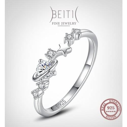 Beitil 925 Sterling Silver Shining Stars Clear Zircon Finger Ring For Women Simple Wedding Party Fine CZ Jewelry