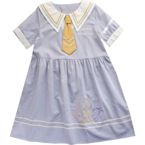 Letter Embroidery Tie JK Style Dress Women 2021 Summer Short Sleeve Sailor Collar Korean Female Preppy Style Dresses