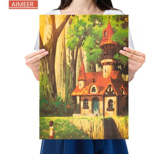 Famous Miyazaki anime Spirited Away Chihiro and castle retro kraft poster Dorm kids room decorative painting