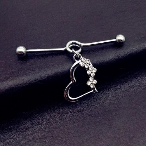 1 Piece14G 316L Surgical Stainless Steel Love Heart dangle Industrial Barbell Ear Cartilage body Piercing Jewelry free shipping