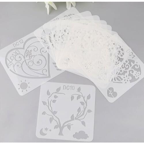 12Pcs Flower Heart Drawing Molds Plastic Children Painting Stencils DIY Paper Art Craft Card Label Scrapbook Bookmark Educationa