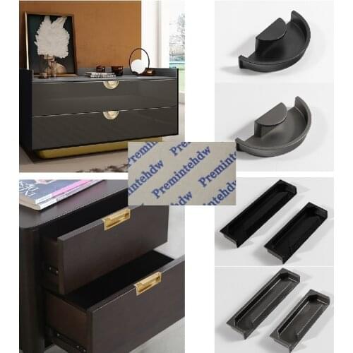 2Pcs Semi Circle Round Rectangle Zinc Alloy Edge Built-in Recessed Finger Pull With Tongue Matte Black Brass Pearl Grey