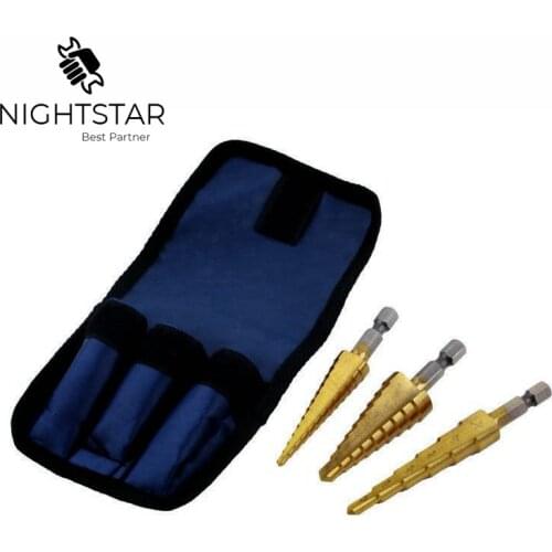 3Pcs HSS Titanium Coated Step Drill Bit Quick-change 1/4" Hex Shank Step Cone Drill Bit Hole Cutter W/Bag