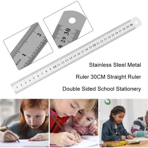 30CM Stainless Steel Straight Metal Ruler Measurement Double Side Scale Measuring Tool School Office Supplies School Stationery