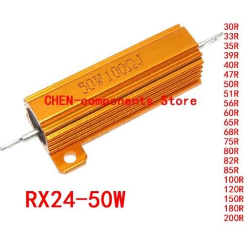 5PCS RX24 50W Gold aluminum shell resistor 220R 250R 270R 330R 390R 450R 470R 480R 500 510R 560R 680R 750R 800R 1K 1.2 1.5K 1.8K