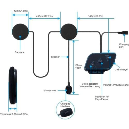 Bluetooth 5.0 Motorcycle Helmet Bluetooth headset Wireless Handsfree Earphone Motorcycle Helmet Speaker Music Player
