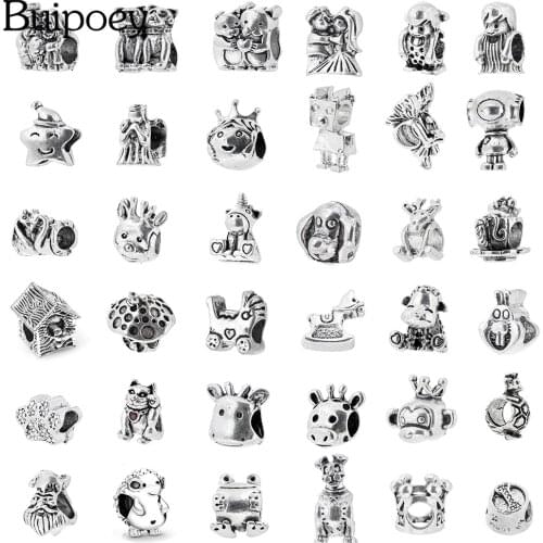 Buipoey Exquisite Silver Color Animal Beads Unicorn Charm For Bracelets Fashion Jewelry Accessory Star Dog Beaded Dropshipping
