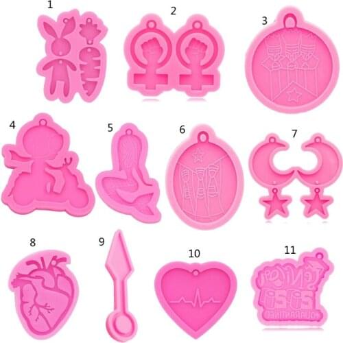 Silicone Keychain Mold Resin Silicone Rabbit Heart Moon Star Earrings Pendant Mold DIY Keychain Decor Resin Mold Tools