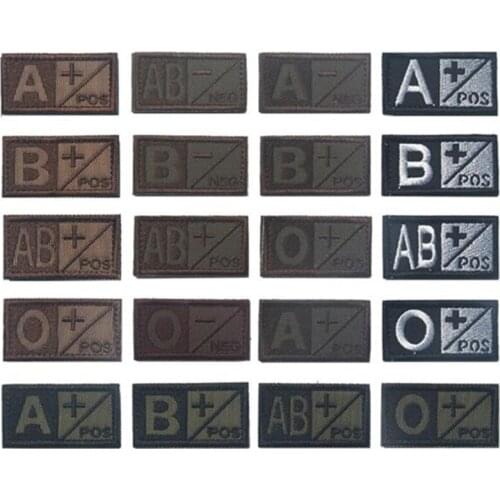 Black Green Military Patch Blood Type Group 3D Embroidery Patches A+ B+ AB+ O+ Positive Tactical Badges brown with Hook&Loop