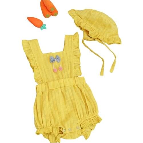 Childrenswear Europe America Summer Baby Girl Short Sleeve Suspender Strap Romper Triangle Bow Jumpsuit