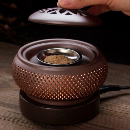 Electric Ceramic Incense Burner Antique Clay Tray Smoke Reverse Incense Burner Arabic Stick Holder Incensario Aroma Lamp AD50IB