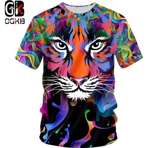 OGKB Brand New Tiger T Shirt Men 3d Print Colorful Paint Hip Hop Tee Cool Short Sleeve Funny Design Casual Clothing Big Size Top