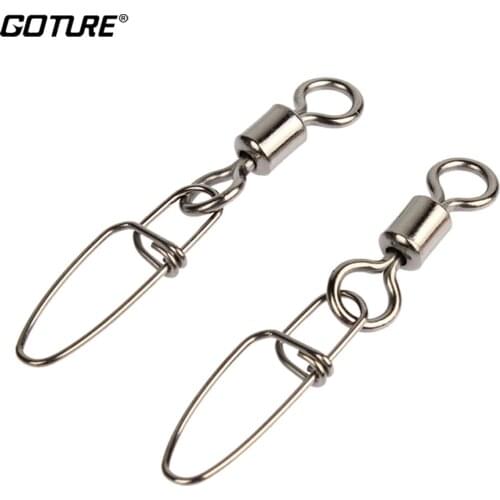 Goture 200pcs/lot Rolling Swivel with Insurance Snap Size 6, 4, 2 Fishing Connector Hooks Fishing Terminal Tackle Box