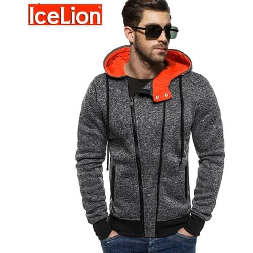 IceLion 2021 Fleece Hoodies Men Zipper Cardigan Sweatshirts Spring Summer Sportswear Fashion Solid Slim Tracksuit Jacket Coat