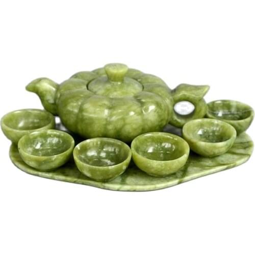 Chinese Hand-carved Jade natural jade lantian jade teapot tea set household set