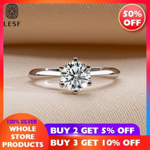 LESF Silver 925 Sterling 3 Carat Round Moissanite Diamond Ring Fo Women Wedding Bands Anniversarv Trendv Jewelry