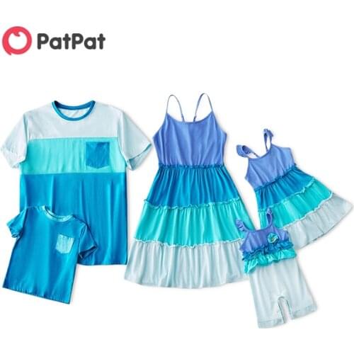 PatPat Mosaic Blue Color Block Family Matching Sets