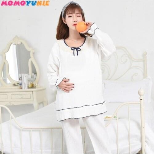 Maternity Autumn Lactation Pajamas Set Long Sleeve Cotton Nursing Sleep Shirts+Trousers Postpartum Women Breastfeeding Sleepwear