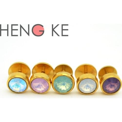 Korean Imitation of opal Gold Ear Stud Earrings Crystal Gem 8mm Punk Body Jewelry for Women Men Dumbbell Fashion Ear Jacket