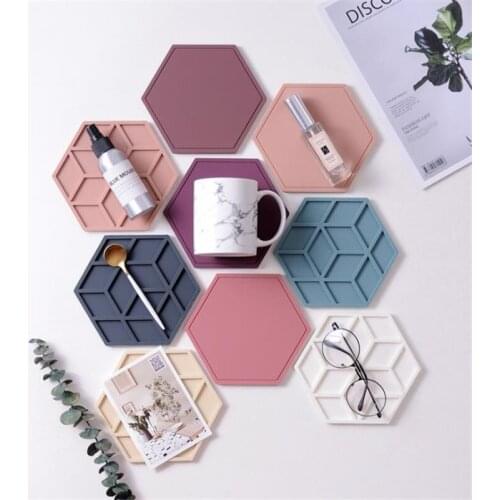 Creative Silicone Coasters Anti Slip Heat-insulated Cup Mats Chic Hexagon Hollow Cups Mugs Pad INS Home Decoration 1pc