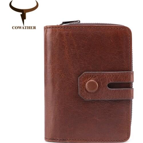 COWATHER male purse top layer cow genuine leather card coin wallet for men big capacity vintage fashion design short wallets