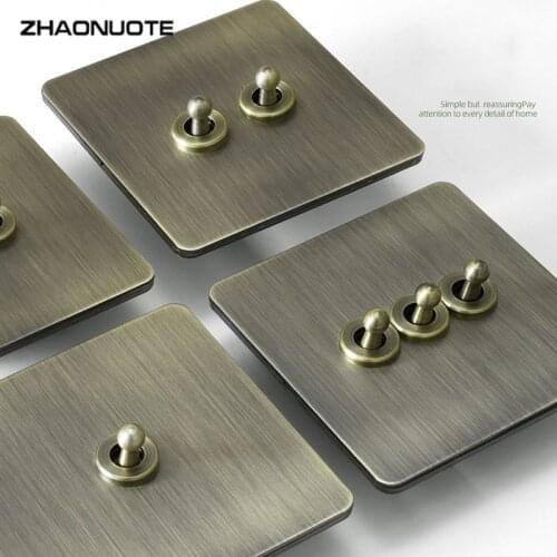 86 Type Green Bronze Retro Wall Switch1-4 Gang 2 Way Brushed Toggle Switch Metal Panel Old Hotel Switch