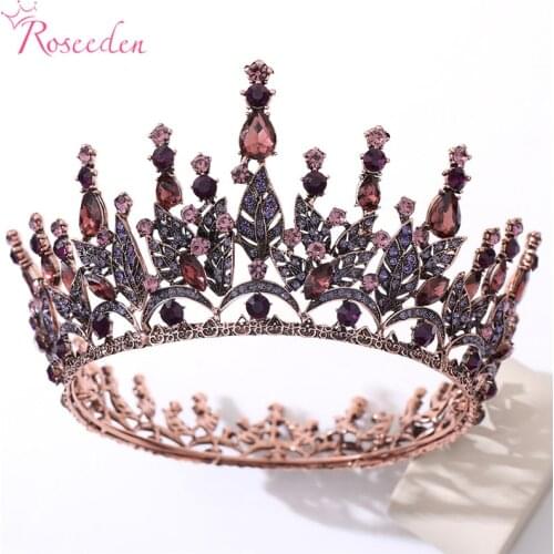 New Golden Bride Round Crown Princess Headdress Wedding Hair Jewelry Bridal Black Tiara Vintage Headwear RE4227