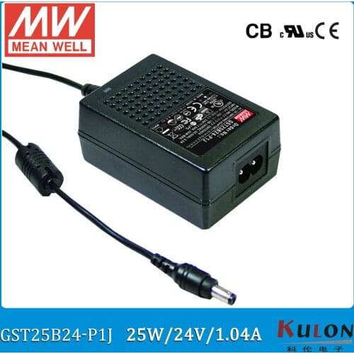 Original Meanwell GST25B24-P1J 25W 24V 1.04A desktop Adaptor Level VI Output Interface 5.5mm*2.1mm Power Supply 2 pole