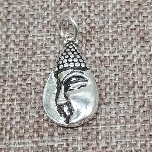 925 Sterling Silver Buddha Statue Drop Charm Pendant Buddhist Buddhism Charm Pendant for Bracelet Necklace Chinese Character Fo