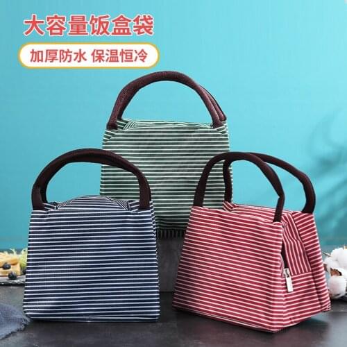 Leisure Women Portable Lunch Bag Canvas Stripe Insulated Cooler Bags Thermal Food Picnic Lunch Bags Kids Lunch Box Bag Tote