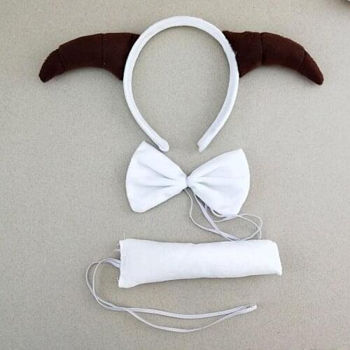 Women Animal Goat Sheep Horn Headwear Headband Tie Tail Set Cosplay halloween costume for kids Birthday Gift