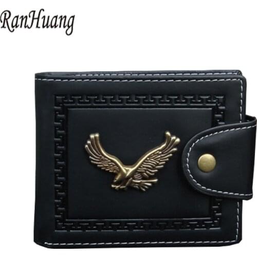 RanHuang Fashion Men Hasp Wallet Vintage Eagle Print Wallet Short PU Leather Card Holder Thin Male Clutch Bags Coin Purse A409