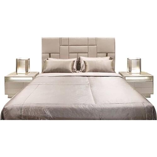 Light luxury ins net red double Hong Kong style cowhide bed high back Italian Nordic master bedroom leather bed Postmodern