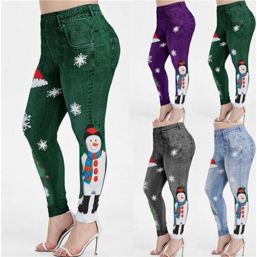 Christmas Trousers For Women Lady Casual Elasticity Skinny Leggins Mujer High Waist Workout Printing Stretchy Pants Leggings New