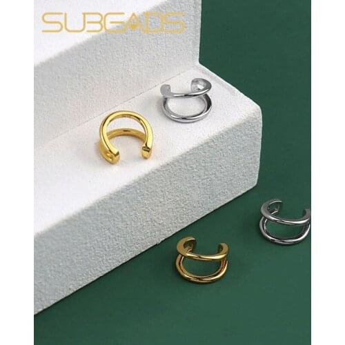 Real 925 Sterling Silver Hollow Two-layer Circle Ear Clip Earrings For Women Girls Round Hoop Earrings Fashion Ear Accessories