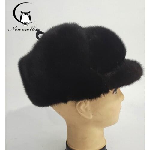 Real mink hat winter mens warm caps whole piece mink fur hats Winter warm outdoor hat Travel Sports Hats For Men Snow Caps