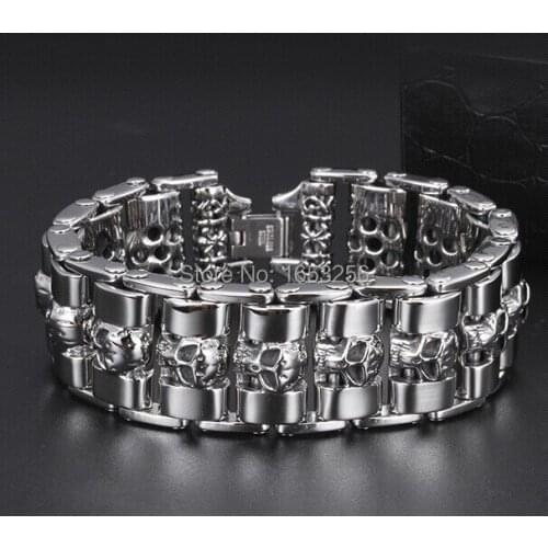 Heavy Punk Mens Chunky Motorcycle chain Bracelet Biker Skull Bangle Stainless Steel Amazing Jewlery For Men Gifts 24mm 8.26