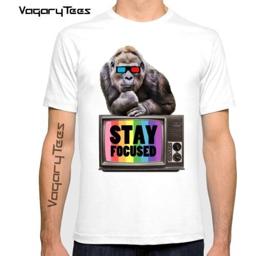 Vagarytees 2020 Gorilla STAY FOCUSED t shirt men summer new white casual homme short cool Funny geek tshirt unisex gift