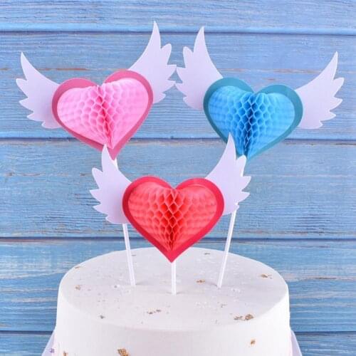 Cake Insert Card Reusable Vibrant Color Paper Angel Wing Shape Cupcake Topper for Cakes Happy Birthday Wedding Decoration