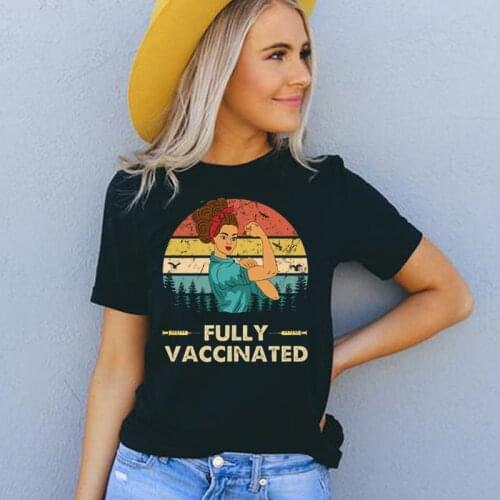 Fully Vaccinated Women T-shirt Vaccinated AF Shirt Graphic Tshirt Slogan Tees Women Fashion Casual Vintage Tee Tops Dropshipping