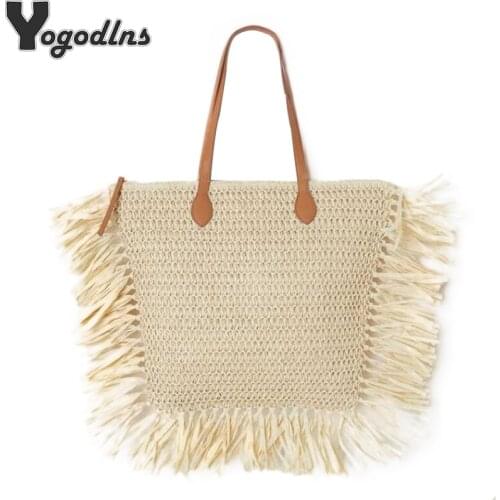 Bohemian Tassel Women Straw Bag Designer Spike Paper Rattan Shoulder Bags Large Capacity Casual Handbags Summer Beach Woven Bags