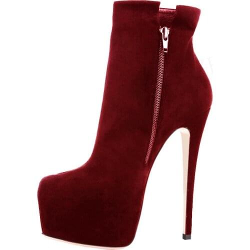 LAIGZEM 2019 Botines Mujer Women Ankle Boots Faux Suede High Heel Zipper Short Boots Shoes Bota Feminina Ladies Large Size 34-52