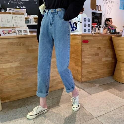 Jeans Women High Quality Denim Long Trousers Streetwear Korean Style Harajuku Straight Adjustable Waist Womens Jean for Girls